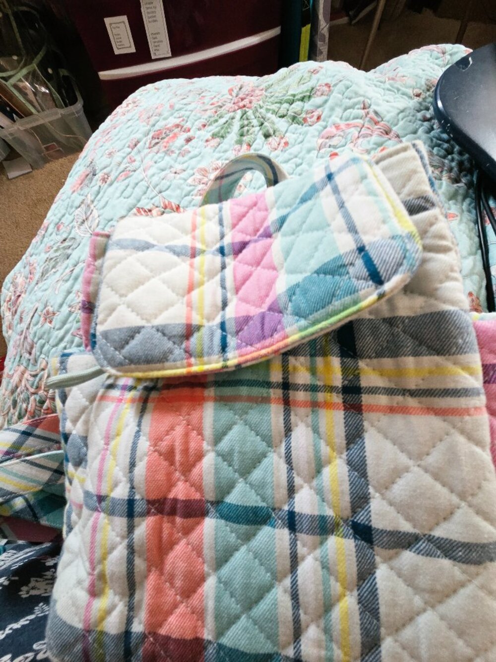 Quilted Plaid Convertable Backpack Purse/bag, blue, pink, yellow,white